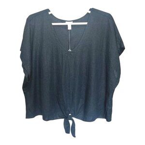 Ava & Viv Womens Plus-Size Black Tie-Front Top Linen Blend Lightweight Size 3X